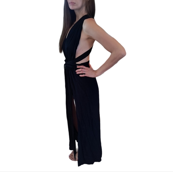 Keliki Hawaiian Romper Maxi Dress Women's Sz S Black Krinkle Tropical Beachwear - Picture 7 of 14